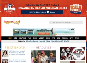 How kapanlagi.com looks like on a tablet such as an iPad.