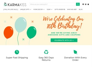 How karmakiss.com looks like on a tablet such as an iPad.