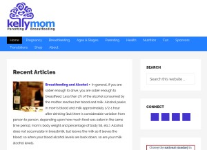 How kellymom.com looks like on a tablet such as an iPad.