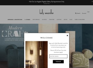 How kellywearstler.com looks like on a tablet such as an iPad.