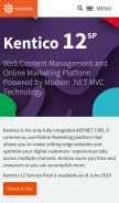 How kentico.com looks like on a mobile device such as an iPhone.