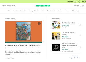 How kickstarter.com looks like on a tablet such as an iPad.