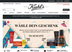 How kiehls.at looks like on a tablet such as an iPad.