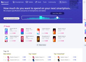How kimovil.com looks like on a tablet such as an iPad.
