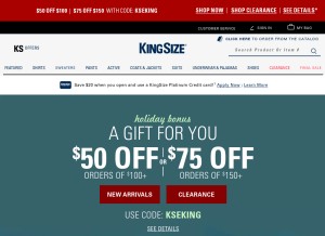 How kingsizedirect.com looks like on a tablet such as an iPad.