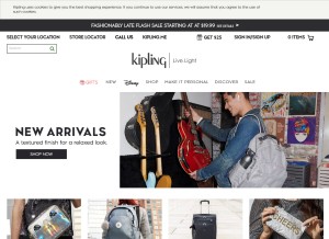 How kipling-usa.com looks like on a tablet such as an iPad.