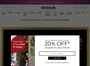 How kirklands.com looks like on a tablet such as an iPad.