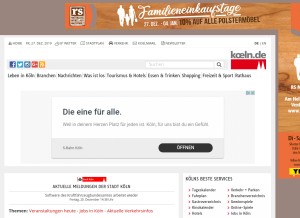 How koeln.de looks like on a tablet such as an iPad.