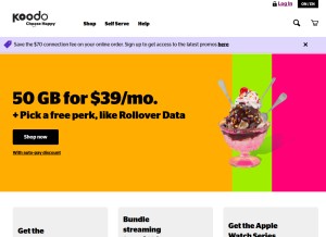How koodomobile.com looks like on a tablet such as an iPad.