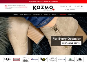 How kozmoshoes.com looks like on a tablet such as an iPad.