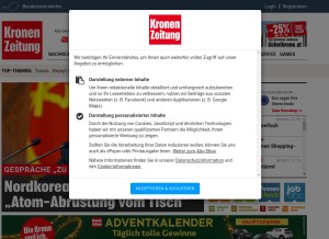 How krone.at looks like on a tablet such as an iPad.