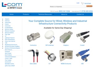 How l-com.com looks like on a tablet such as an iPad.