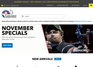 How lancasterarchery.com looks like on a tablet such as an iPad.