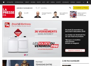 How lapresse.ca looks like on a tablet such as an iPad.