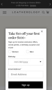 How leatherology.com looks like on a mobile device such as an iPhone.