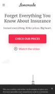 How lemonade.com looks like on a mobile device such as an iPhone.