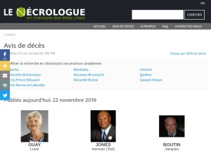 How lenecrologue.com looks like on a tablet such as an iPad.