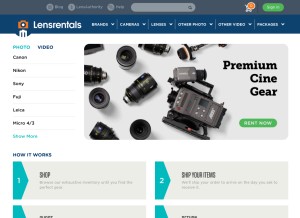 How lensrentals.com looks like on a tablet such as an iPad.