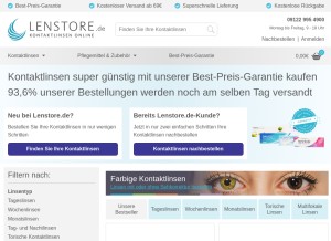 How lenstore.de looks like on a tablet such as an iPad.