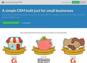 How lessannoyingcrm.com looks like on a tablet such as an iPad.
