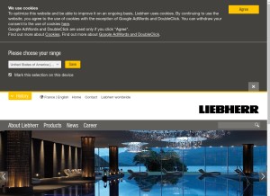 How liebherr.com looks like on a tablet such as an iPad.
