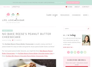 How lifeloveandsugar.com looks like on a tablet such as an iPad.