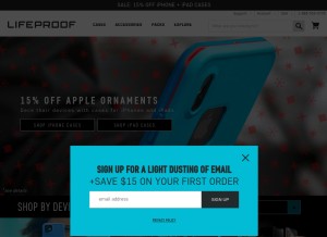 How lifeproof.com looks like on a tablet such as an iPad.