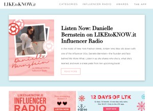 How liketoknowit.com looks like on a tablet such as an iPad.