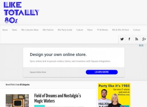 How liketotally80s.com looks like on a tablet such as an iPad.