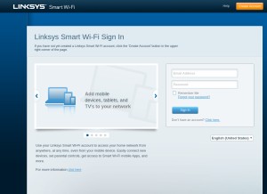 How linksyssmartwifi.com looks like on a tablet such as an iPad.