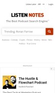 How listennotes.com looks like on a mobile device such as an iPhone.