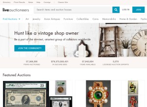 How liveauctioneers.com looks like on a tablet such as an iPad.