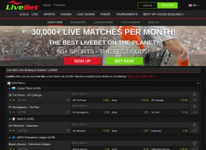 How livebet.com looks like on a tablet such as an iPad.