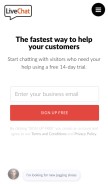 How livechatinc.com looks like on a mobile device such as an iPhone.