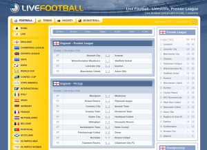 How livefootball.com looks like on a tablet such as an iPad.