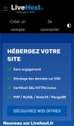 How livehost.fr looks like on a mobile device such as an iPhone.