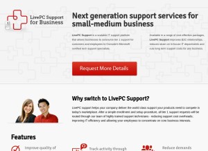 How livepcsupport.com looks like on a tablet such as an iPad.