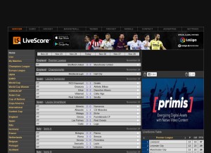 How livescore.mobi looks like on a tablet such as an iPad.