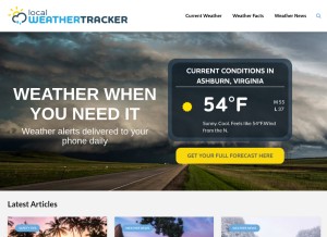 How localweathertracker.com looks like on a tablet such as an iPad.