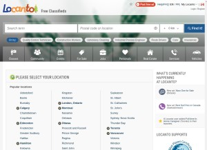 How locanto.ca looks like on a tablet such as an iPad.