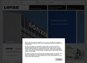 How lonza.com looks like on a tablet such as an iPad.