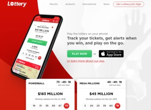 How lottery.com looks like on a tablet such as an iPad.