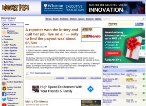 How lotterypost.com looks like on a tablet such as an iPad.