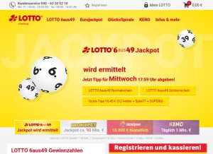 How lotto-hh.de looks like on a tablet such as an iPad.