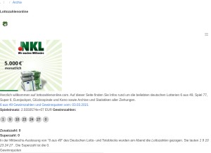 How lottozahlenonline.com looks like on a tablet such as an iPad.