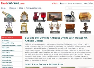 How loveantiques.com looks like on a tablet such as an iPad.