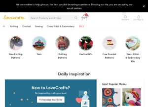 How loveknitting.com looks like on a tablet such as an iPad.