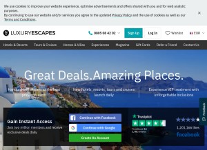 How luxuryescapes.com looks like on a tablet such as an iPad.
