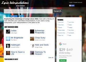 How lyricinterpretations.com looks like on a tablet such as an iPad.