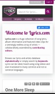 How lyrics.com looks like on a mobile device such as an iPhone.